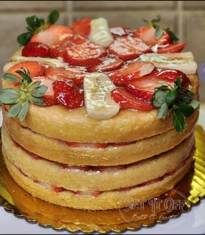 Strawberry Banana Cake (Gluten Free Option Available)